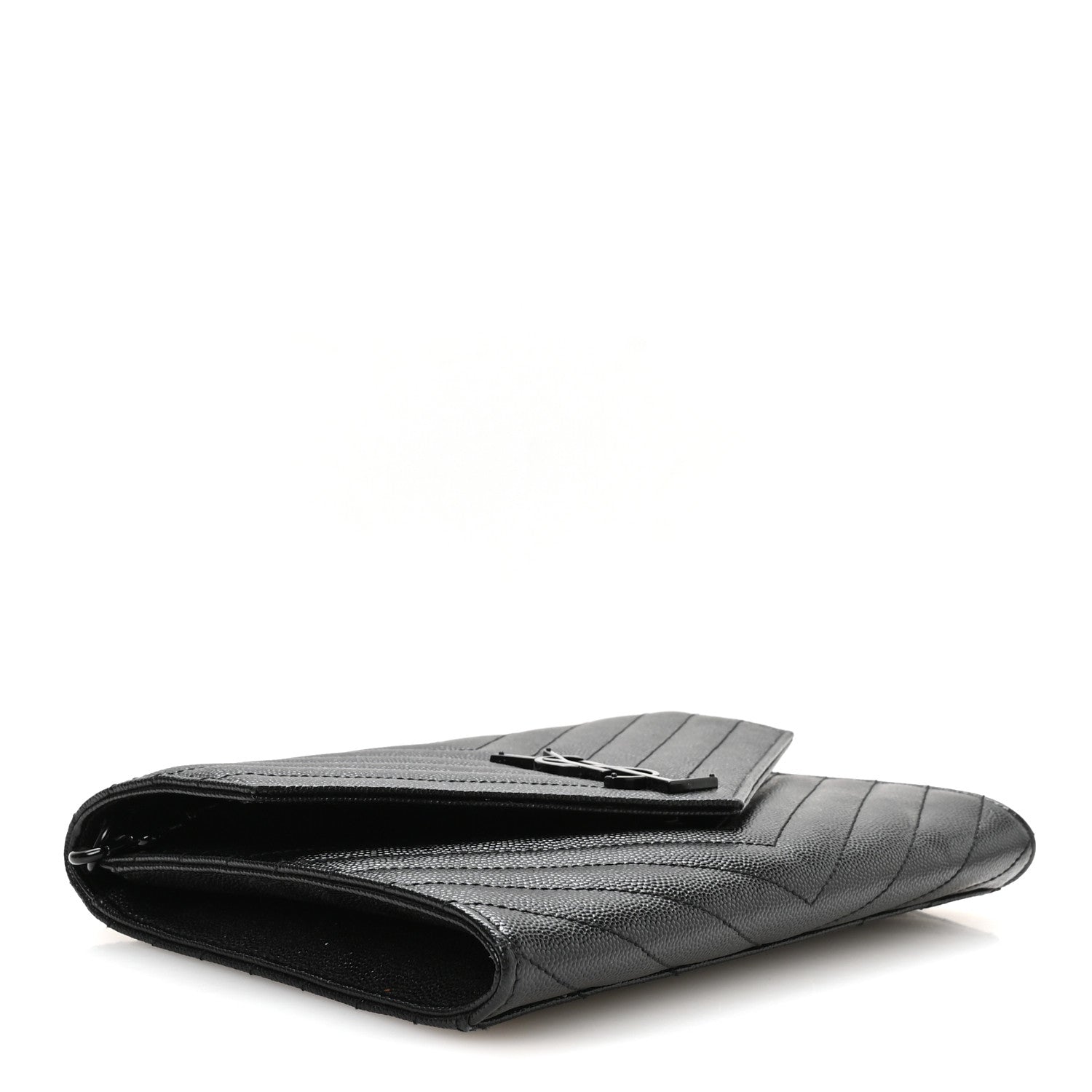 Saint Laurent Grain De Poudre Matelasse Chevron Monogram Monochrome Envelope Clutch Black 4 of 8