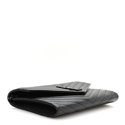 Saint Laurent Grain De Poudre Matelasse Chevron Monogram Monochrome Envelope Clutch Black 4 of 8