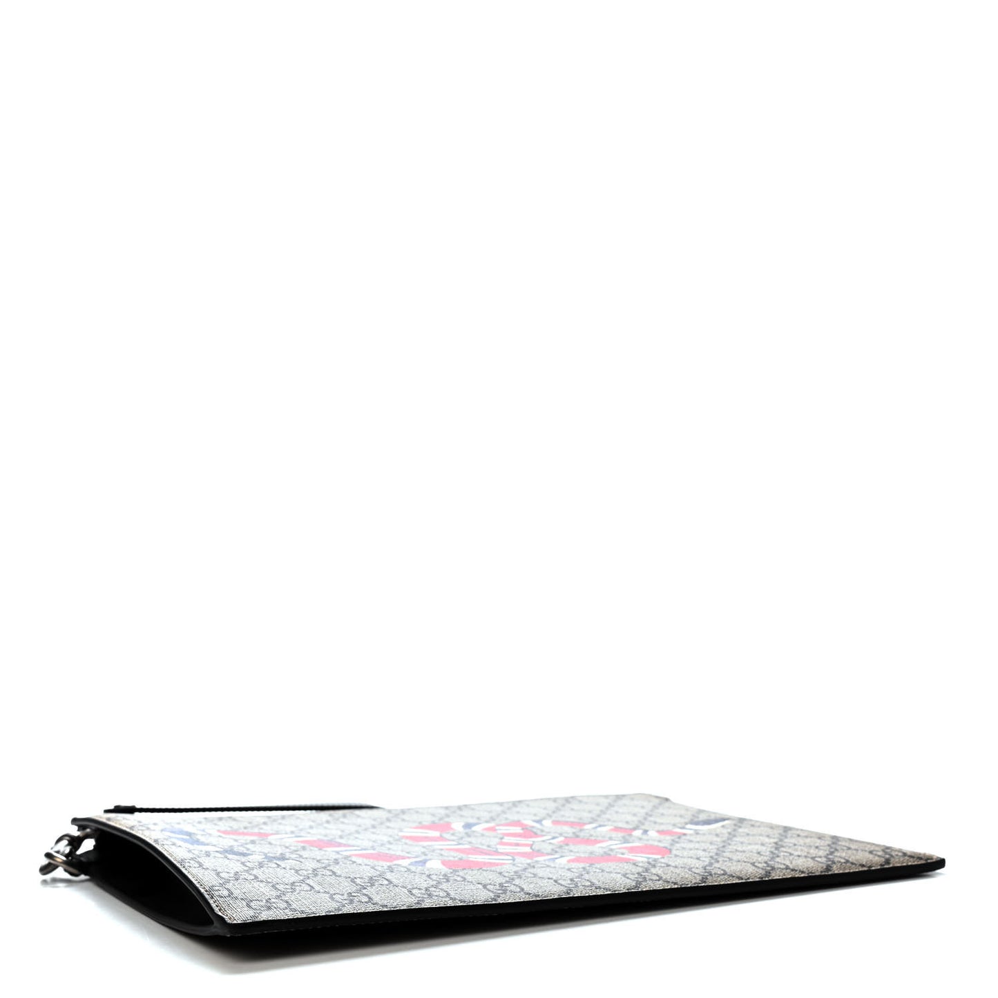 GG Supreme Monogram Kingsnake Zip Wristlet Pouch Beige Black