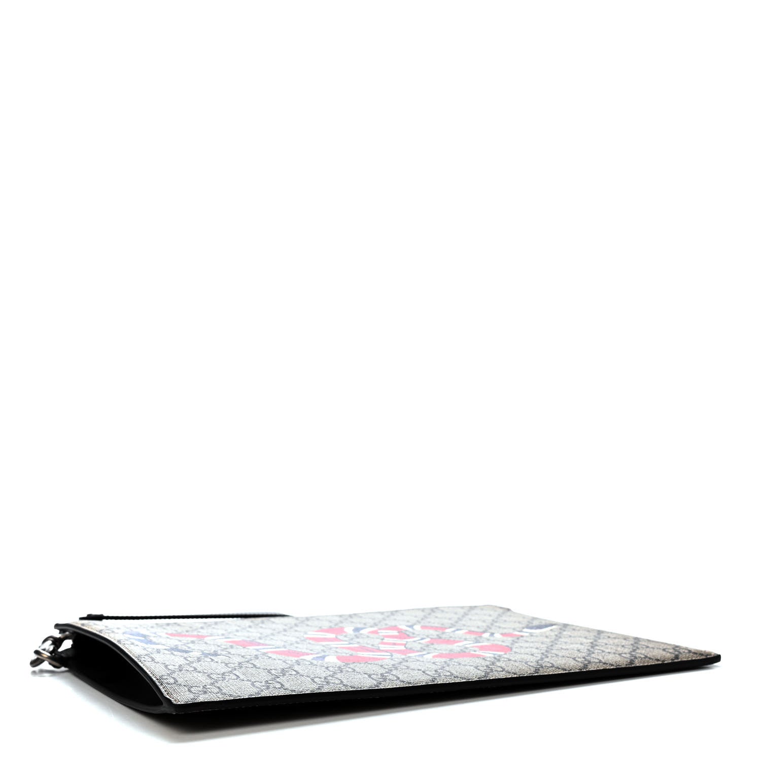 Gucci GG Supreme Monogram Kingsnake Zip Wristlet Pouch Beige Black 3 of 4