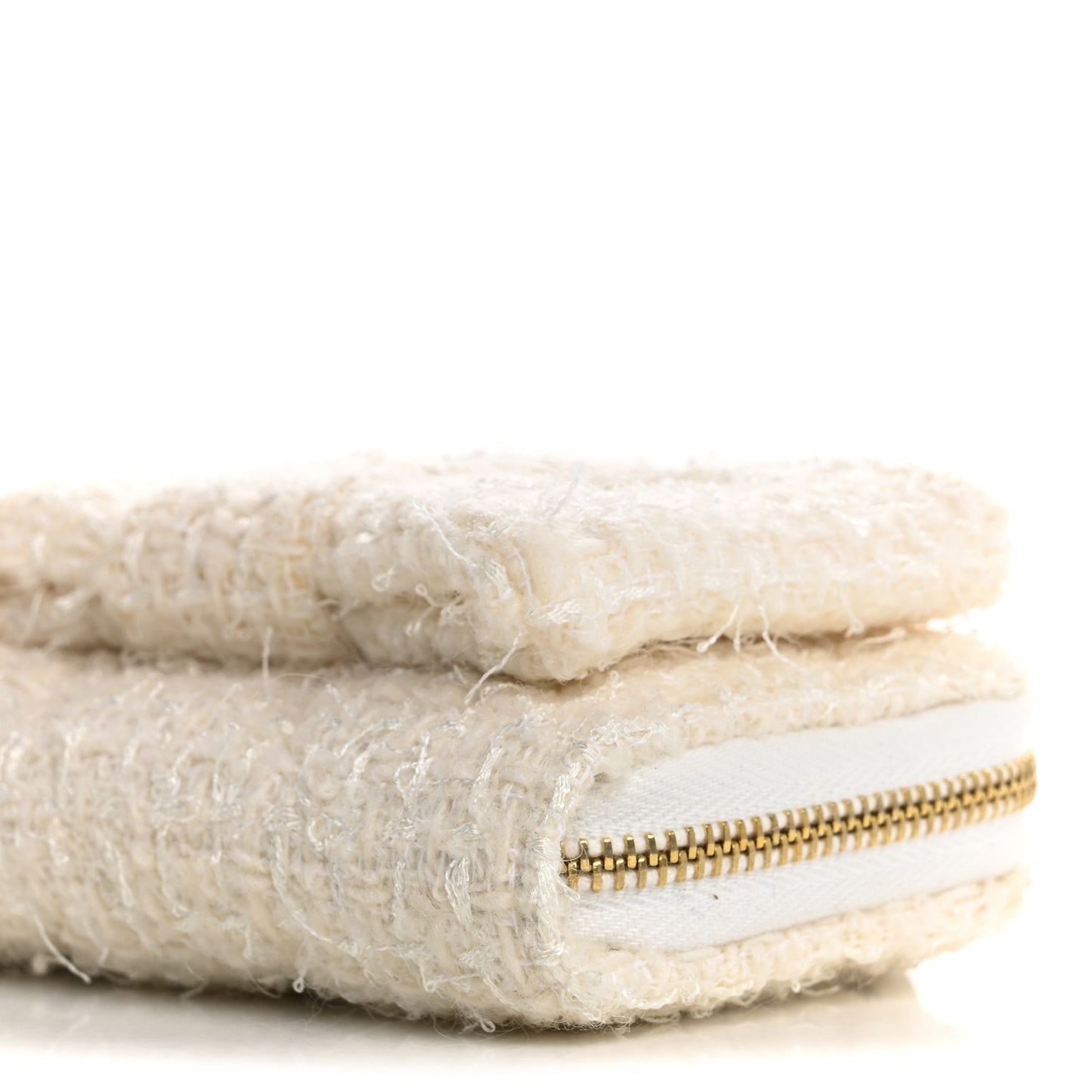 Tweed Quilted Bow Flap Card Holder On Chain White