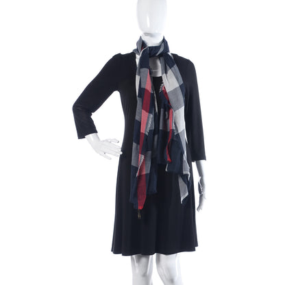 Burberry Cashmere Mega Check Lightweight Scarf Navy 2 of 5