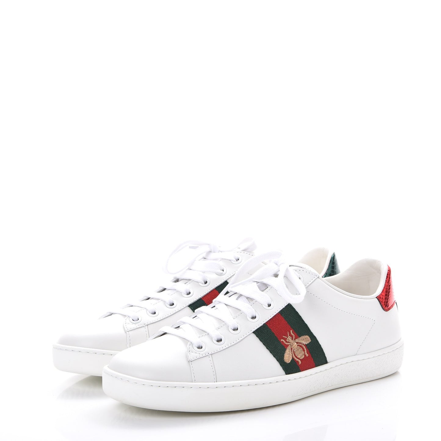 Calfskin Ayers Bee Embroidered Ace Sneakers 38 White Green