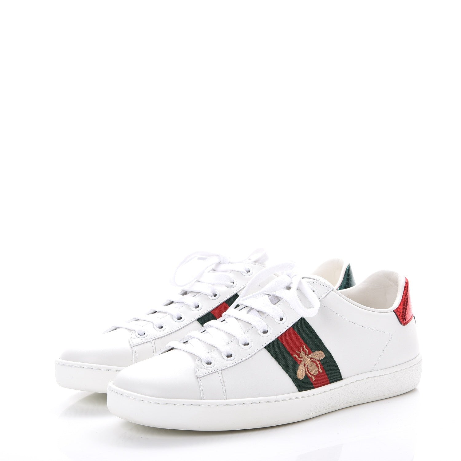 Gucci Calfskin Ayers Bee Embroidered Ace Sneakers 38 White Green 3 of 10