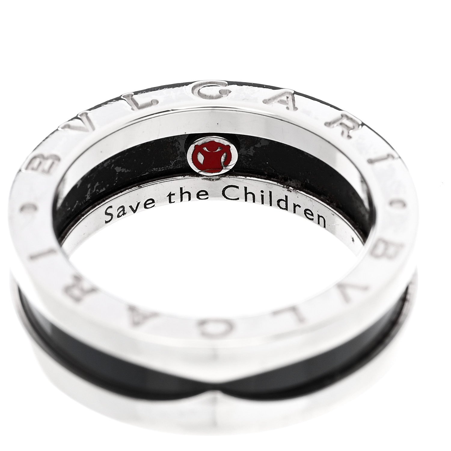 Bulgari Sterling Silver Ceramic Save The Children One-Band Ring 52 6 4 of 5