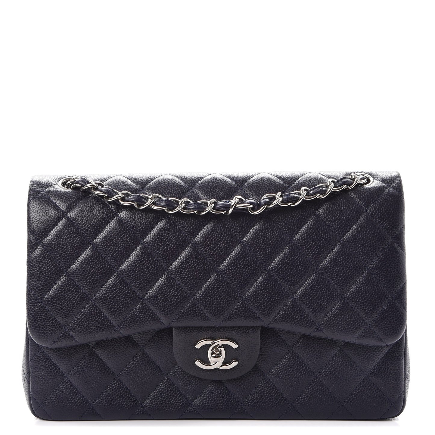 Caviar Quilted Jumbo Double Flap Navy Blue