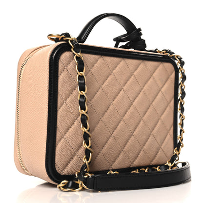 Chanel Caviar Quilted Medium CC Filigree Vanity Case Beige Black 3 of 11
