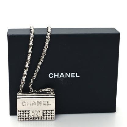 Chanel Metal Lambskin Strass Crystal Purse CC Long Necklace Silver 5 of 5