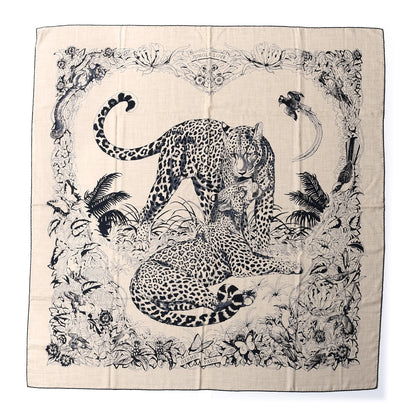 Hermes Cashmere Silk Jungle Love Tattoo Shawl 140 Natural Bleu Black 1 of 7