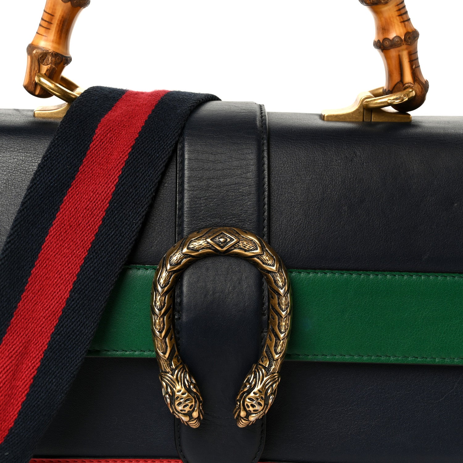 Gucci Moon Calfskin Bamboo Web Medium Dionysus Top Handle Bag Blue Emerald Hibiscus Red 18 of 22