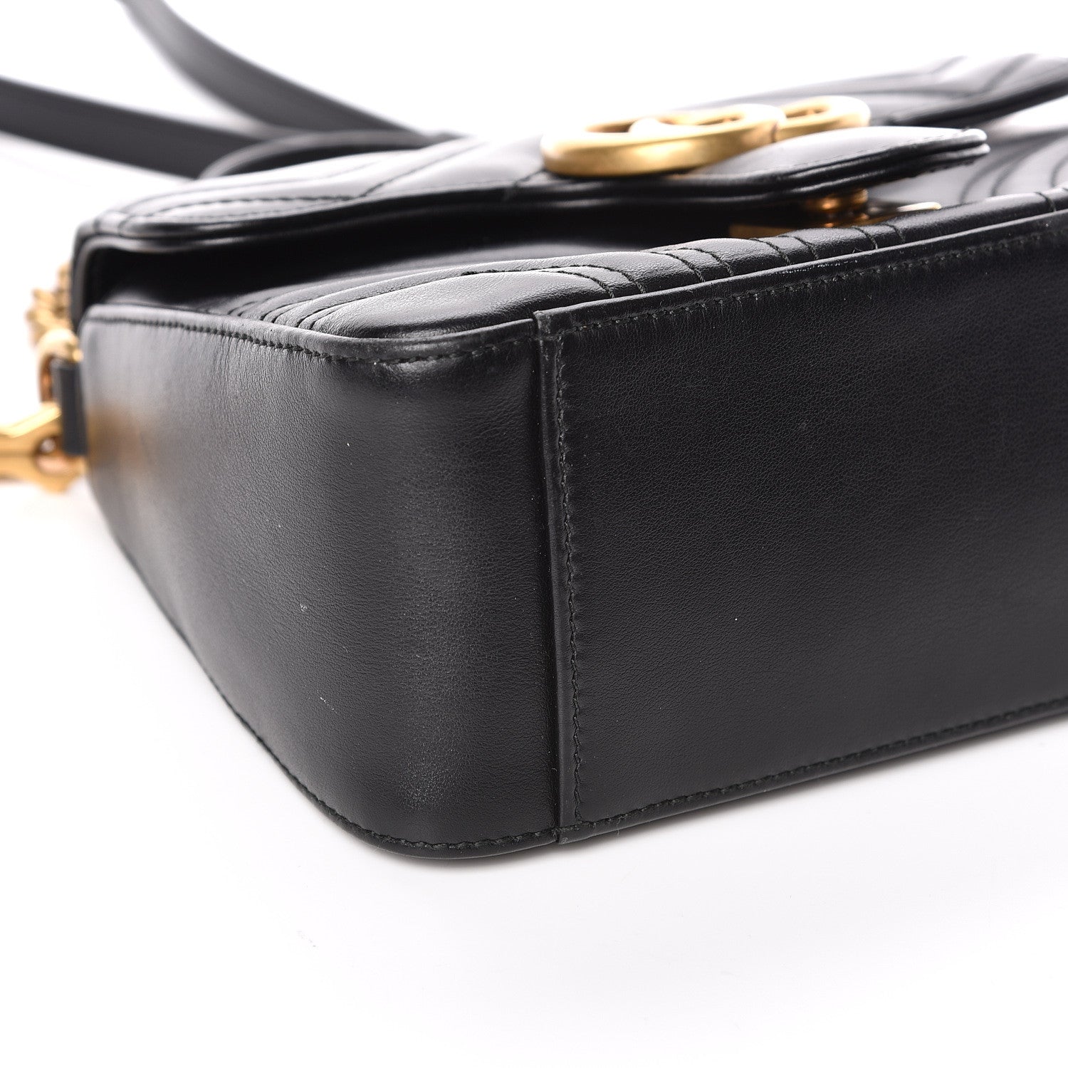 Gucci Calfskin Matelasse Mini GG Marmont Top Handle Shoulder Bag Black 10 of 12