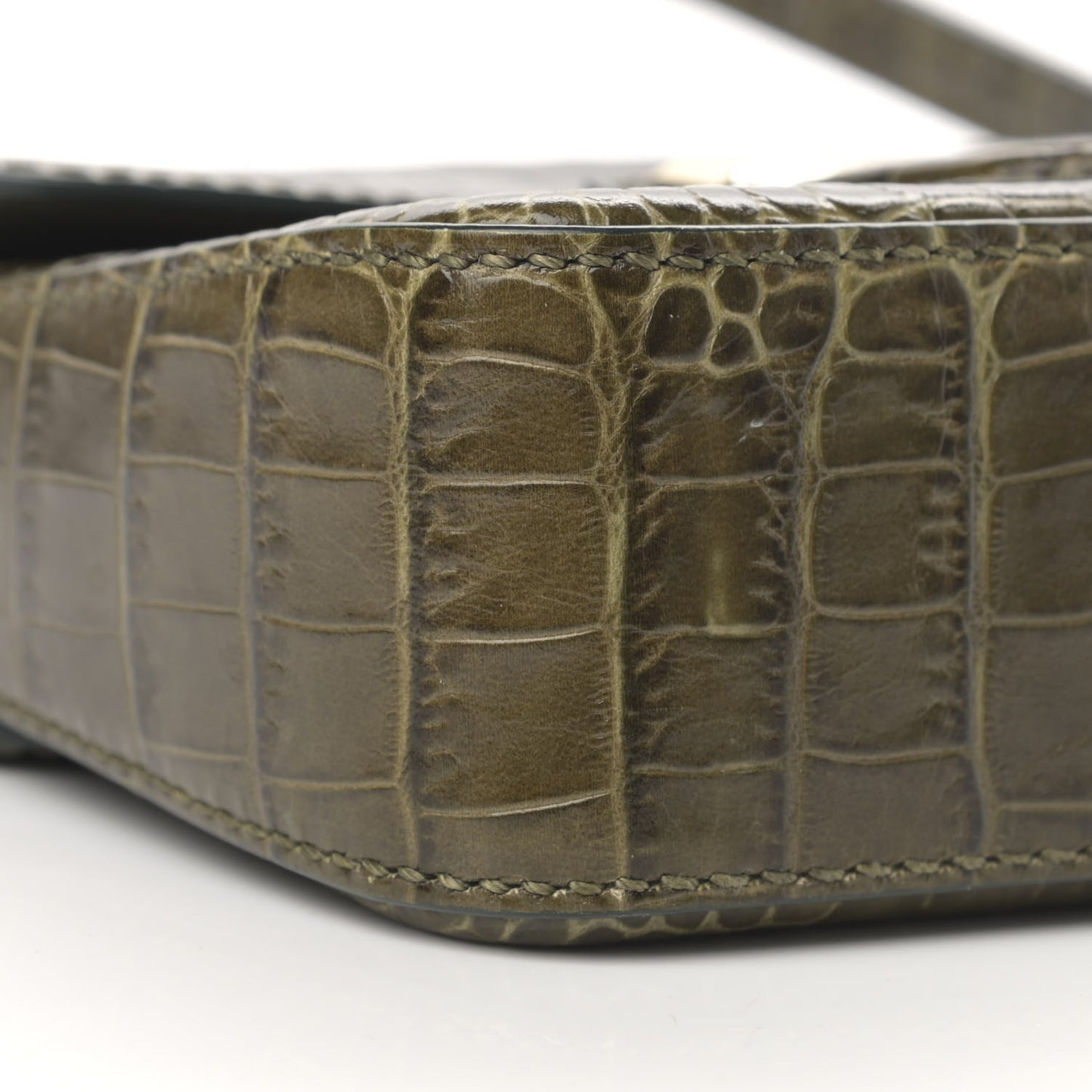 Calfskin Crocodile Embossed Mini Nobile Shoulder Bag Khaki