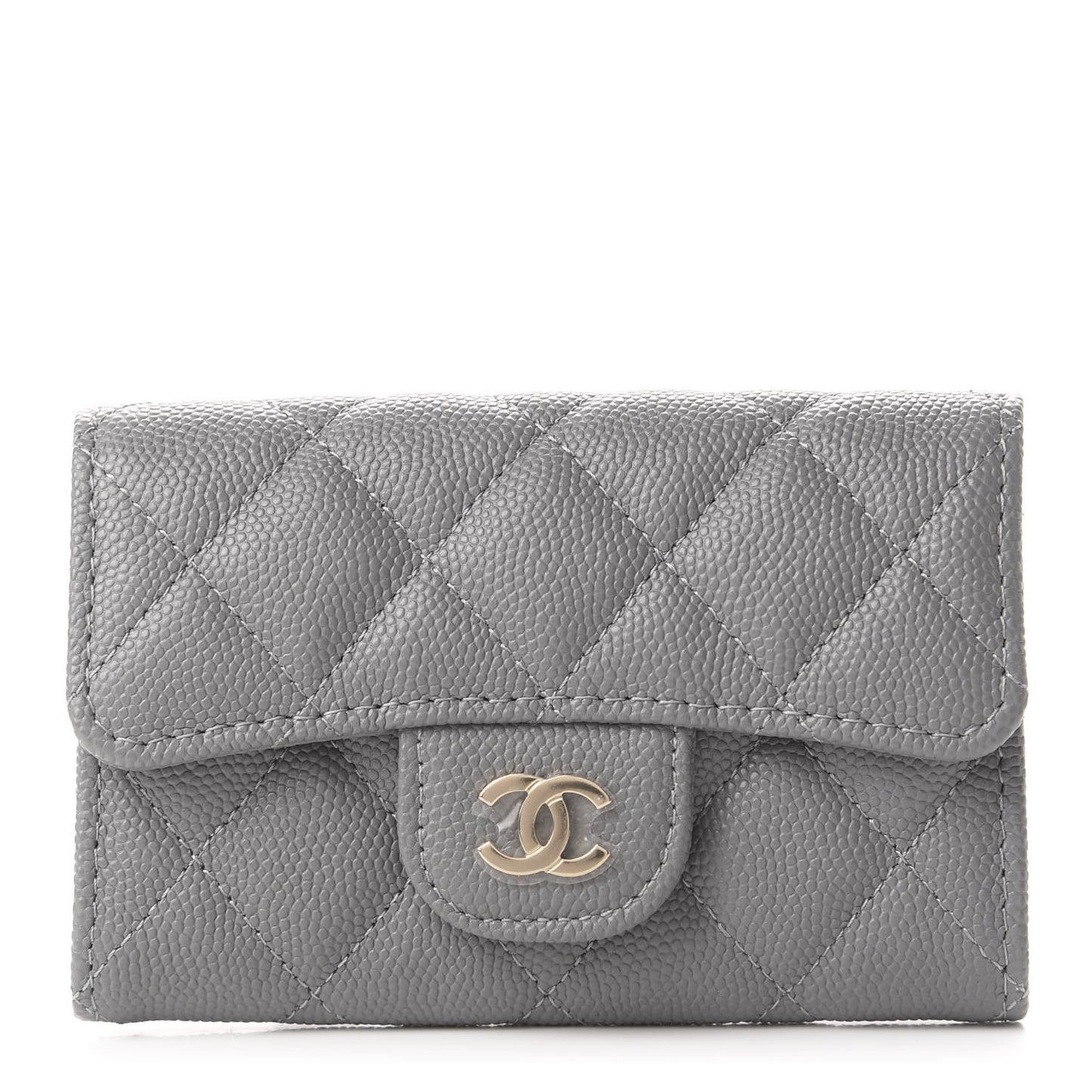 Caviar Quilted Flap Card Holder Wallet Dark Grey