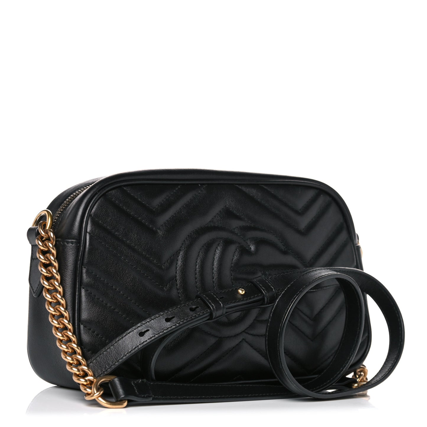 Calfskin Matelasse Small GG Marmont Chain Shoulder Bag Black
