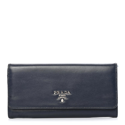 Prada Soft Calf Bi-Color Continental Flap Travel Wallet Baltico Astrale 2 of 7