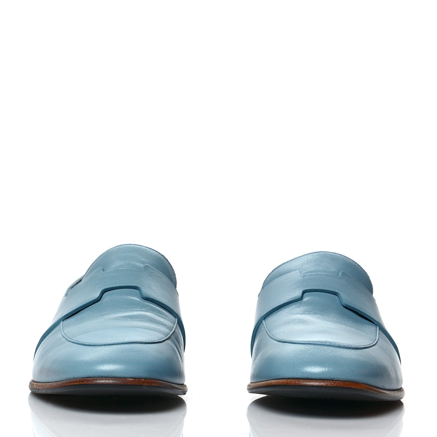Hermes Goatskin Womens Ancora Moccasin Loafers 37 Bleu Dorset 2 of 11