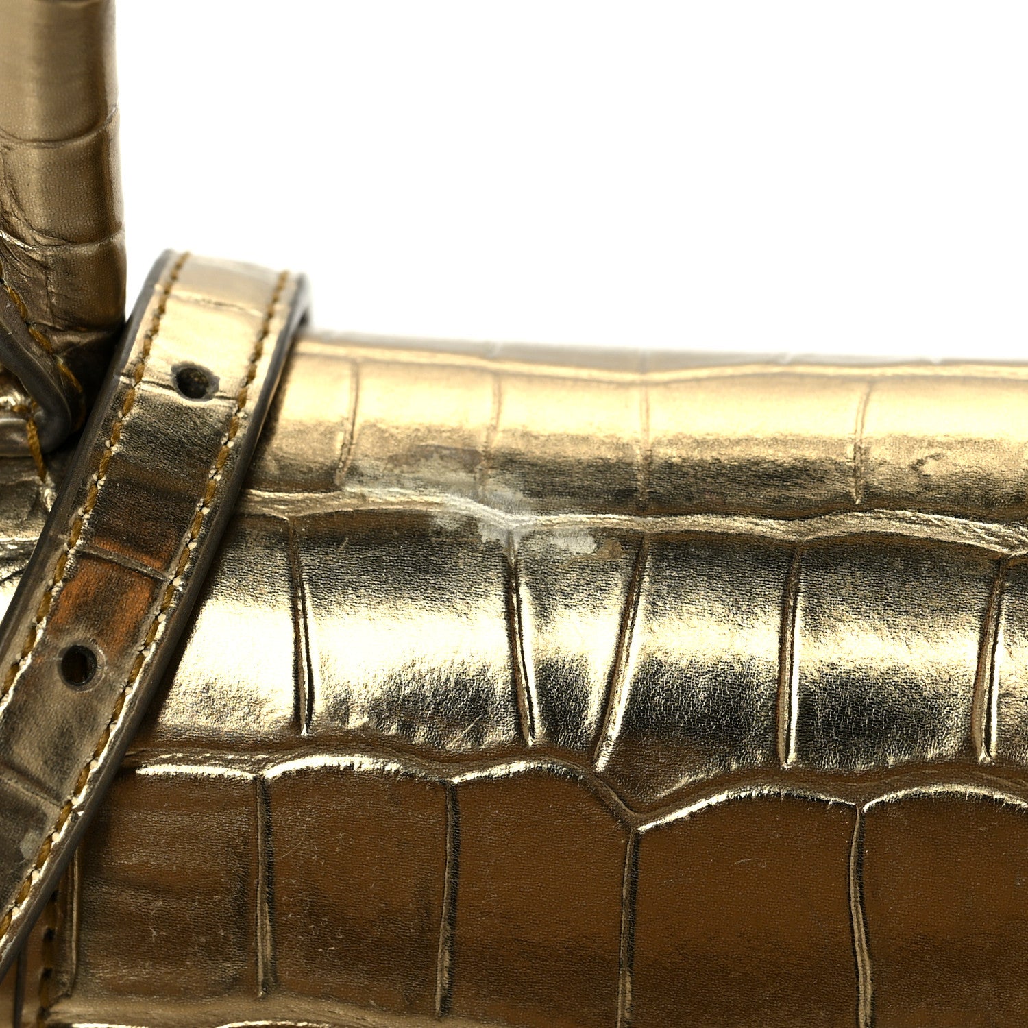 Balenciaga Metallic Calfskin Crocodile Embossed Hourglass Top Handle Bag XS Gold 13 of 14