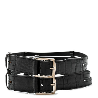 Hermes Shiny Alligator Double Strap Etriviere Belt Black 1 of 3