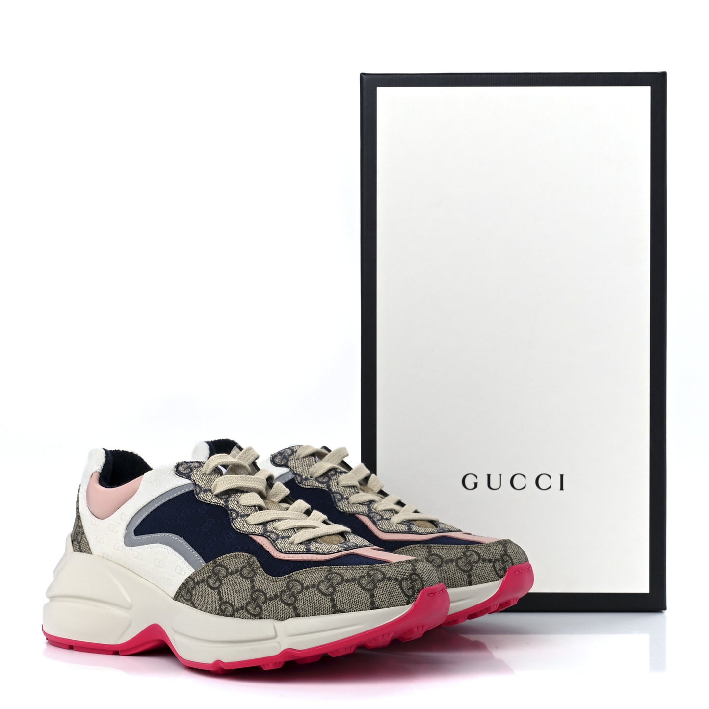 GG Supreme Monogram Mix Monogram Womens Rhyton Sneakers 39.5 London Blue Beige Pale Pink