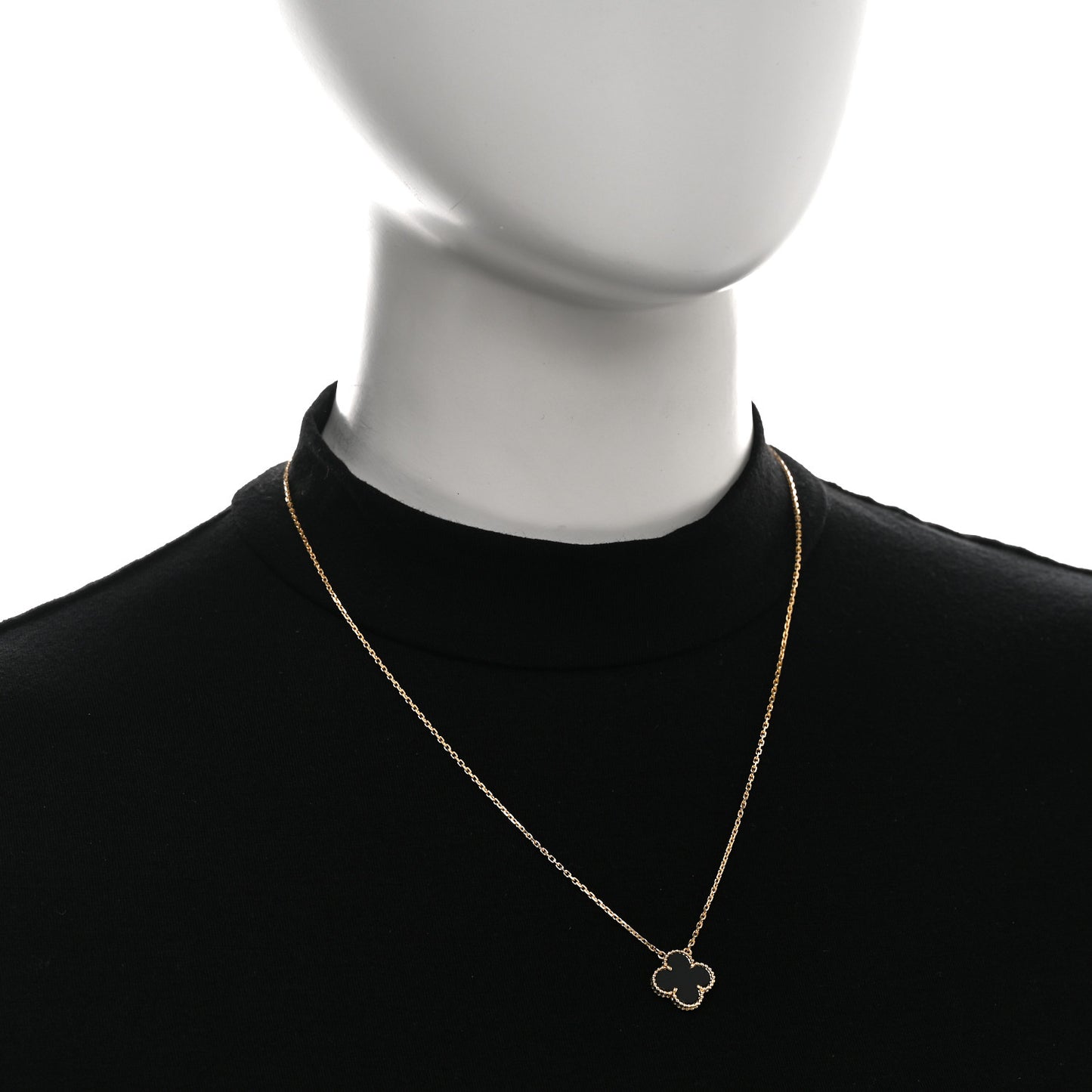 18K Yellow Gold Black Onyx Vintage Alhambra Pendant Necklace