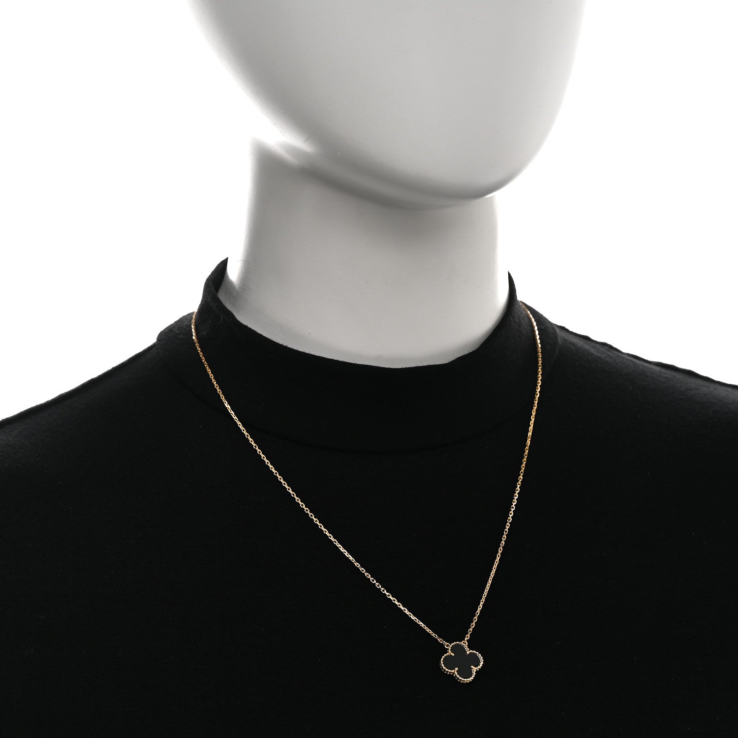 Van Cleef & Arpels 18K Yellow Gold Black Onyx Vintage Alhambra Pendant Necklace 2 of 4