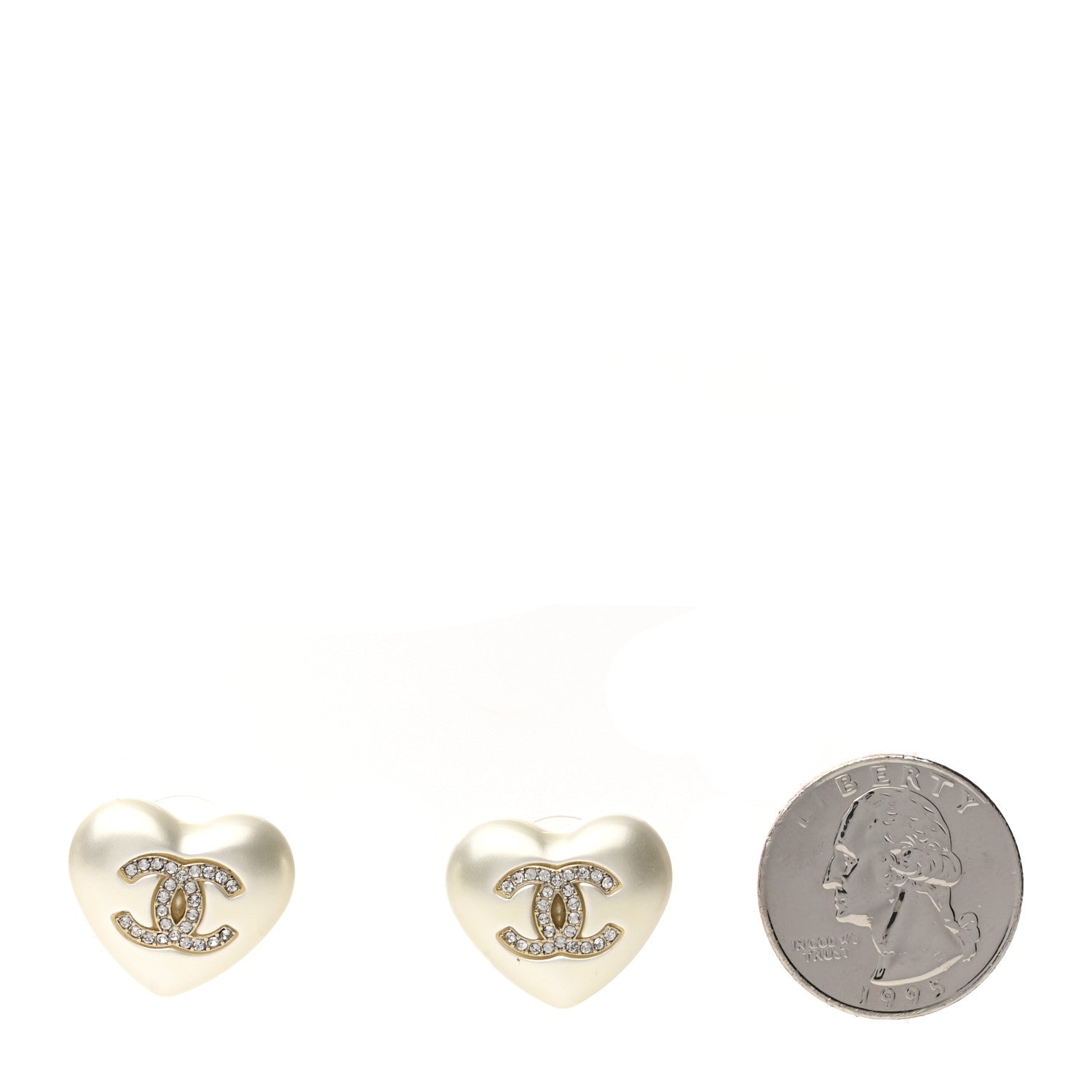 Chanel Pearl Crystal CC Heart Earrings Gold 2 of 4
