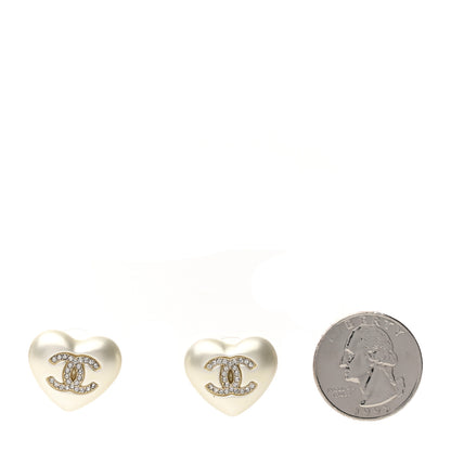 Chanel Pearl Crystal CC Heart Earrings Gold 2 of 4