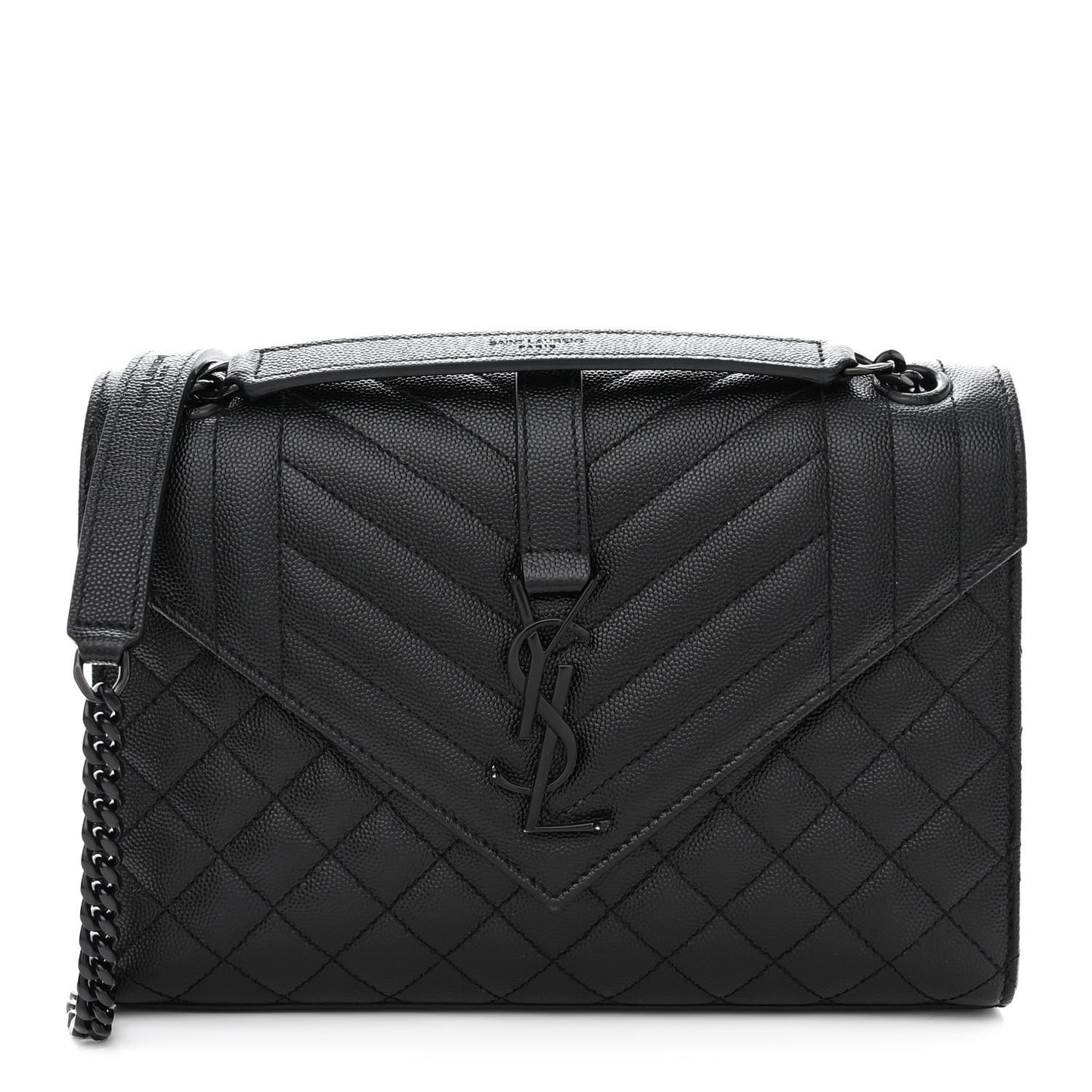 Grain De Poudre Textured Mixed Matelasse Triquilt Medium Monogram Monochrome Satchel Black