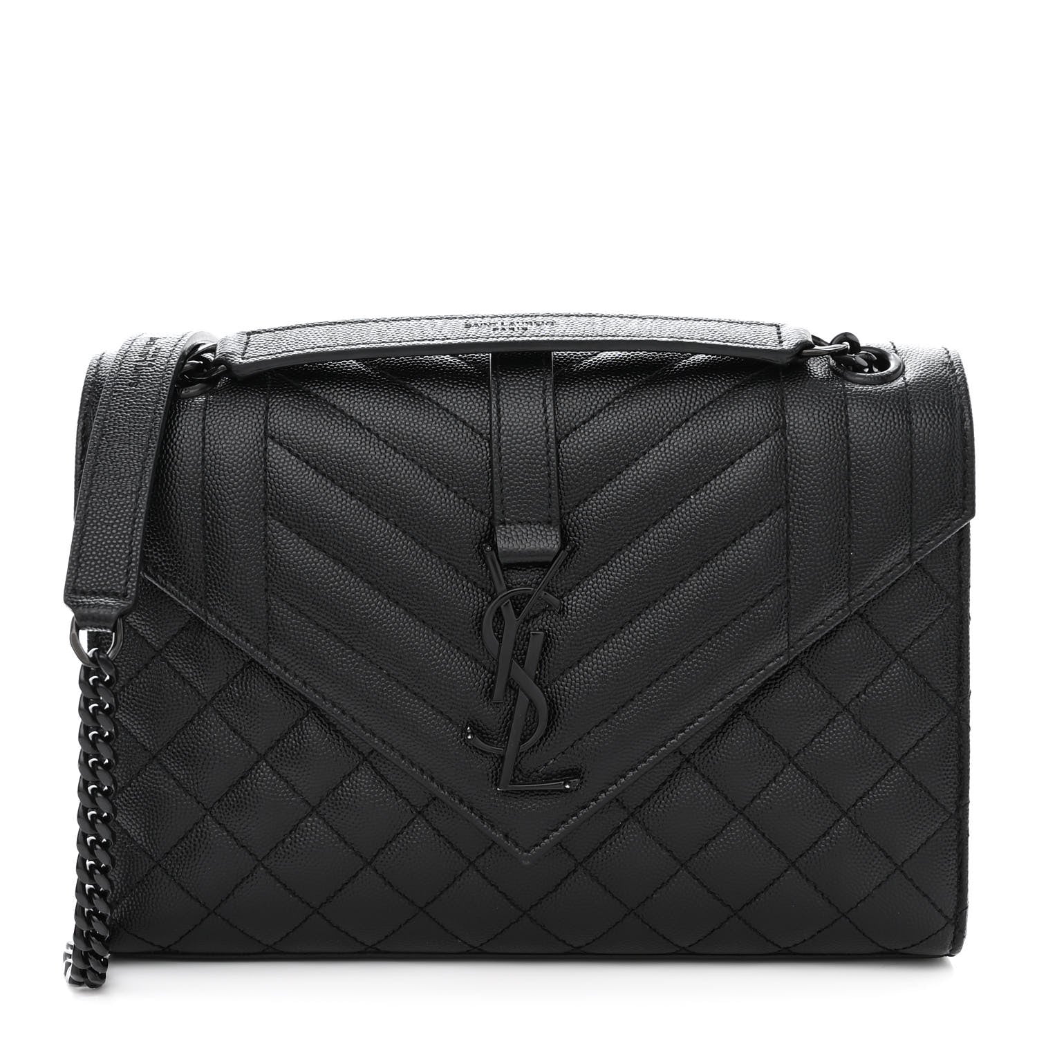 Saint Laurent Grain De Poudre Textured Mixed Matelasse Triquilt Medium Monogram Monochrome Satchel Black 1 of 11