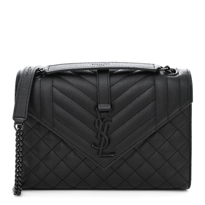 Saint Laurent Grain De Poudre Textured Mixed Matelasse Triquilt Medium Monogram Monochrome Satchel Black 1 of 11
