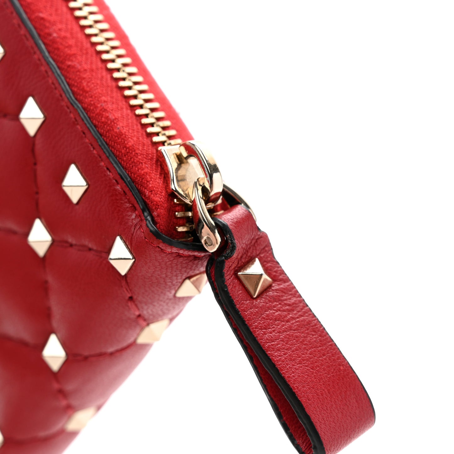 Nappa Rockstud Spike Zip Around Wallet Rubino