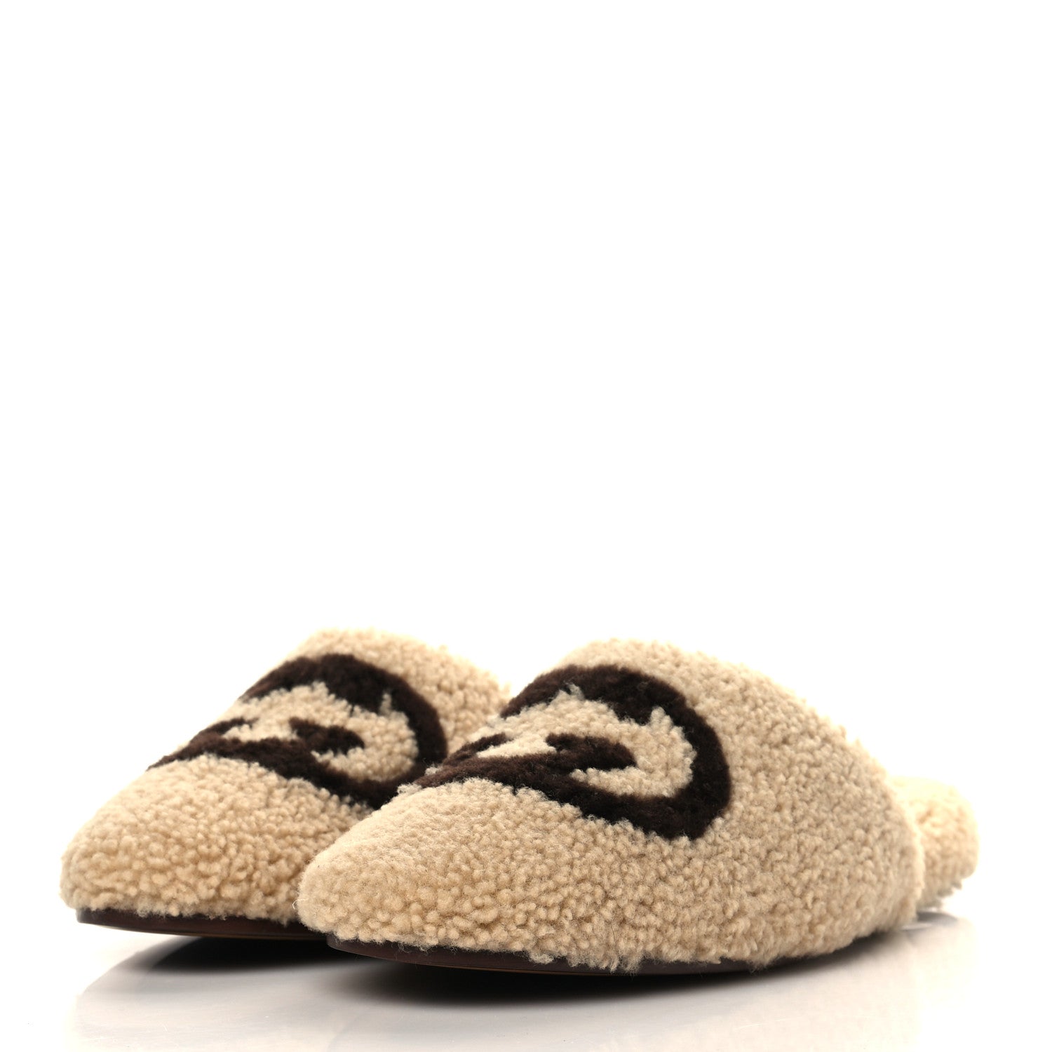 Gucci Shearling Interlocking G Womens Eileen Slippers 37 Butterscotch Cocoa 3 of 9