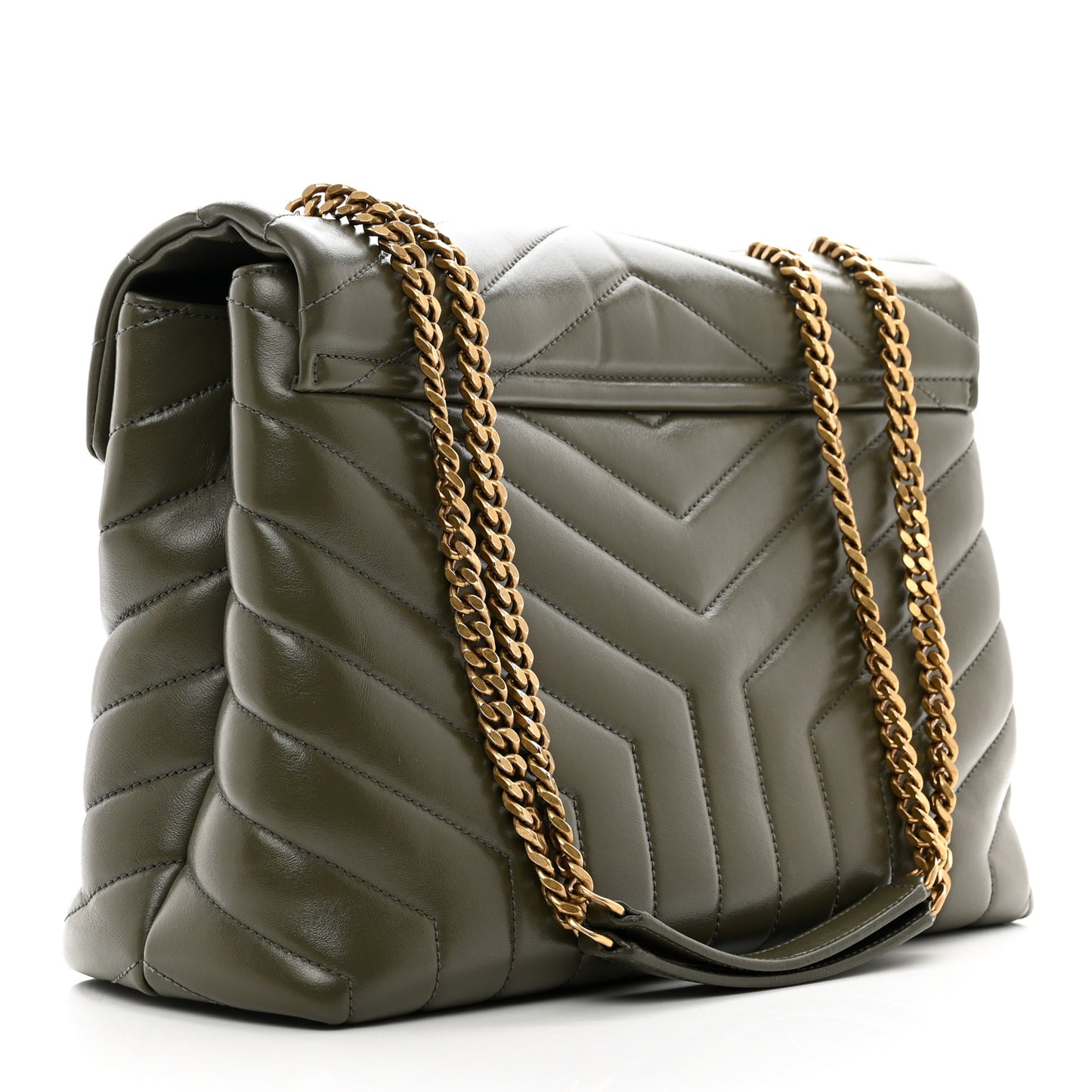 Calfskin Y Quilted Monogram Medium Loulou Chain Satchel Military Olive