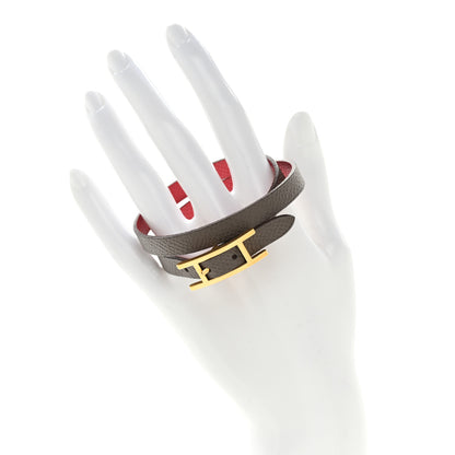 Hermes Epsom Reversible Double Tour Bracelet M Etain Rouge Casaque 2 of 6