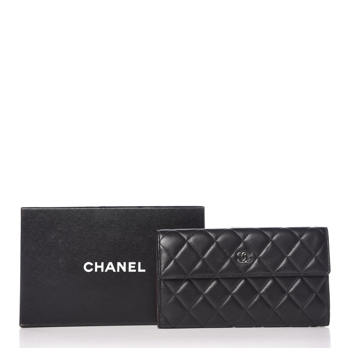 Lambskin Quilted Long Flap Wallet Black