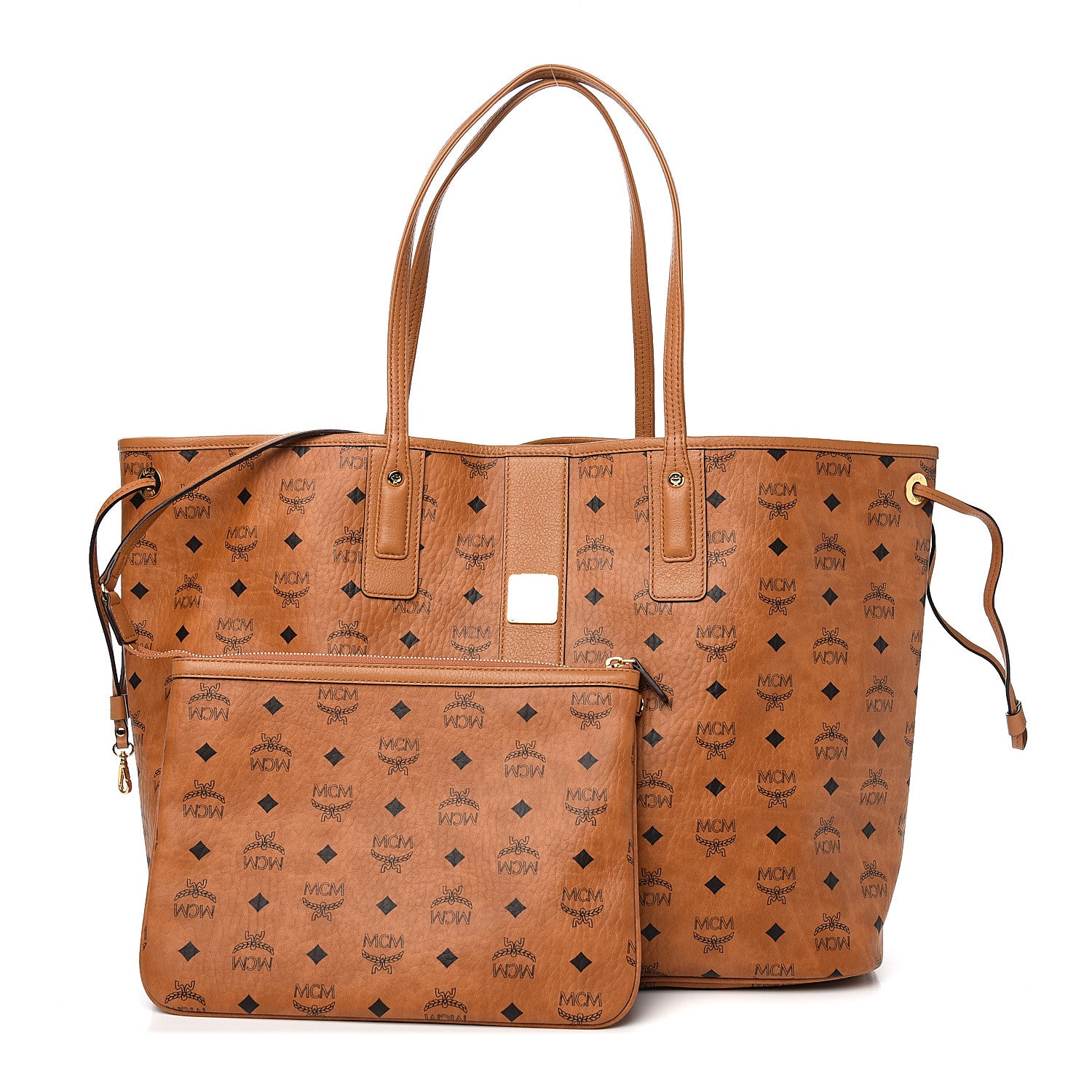 MCM Visetos Large Liz Reversible Shopper Tote Cognac 1 of 15