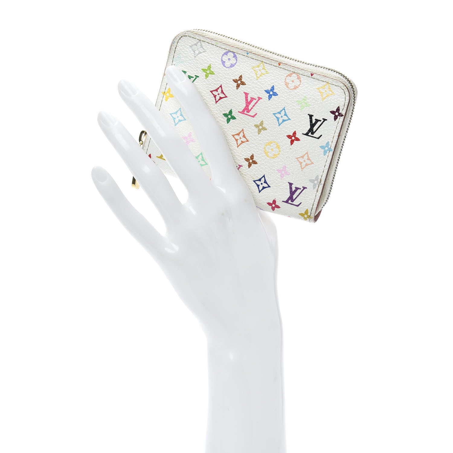 Louis Vuitton Monogram Multicolor Zippy Coin Purse Wallet White Litchi 2 of 6