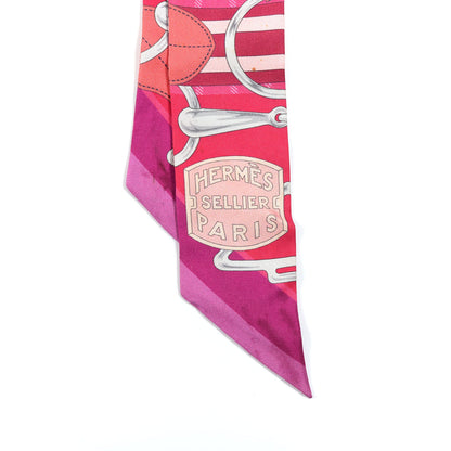 Hermes Silk Tatersale Twilly Fuchsia Rouge Vif Corail 2 of 7