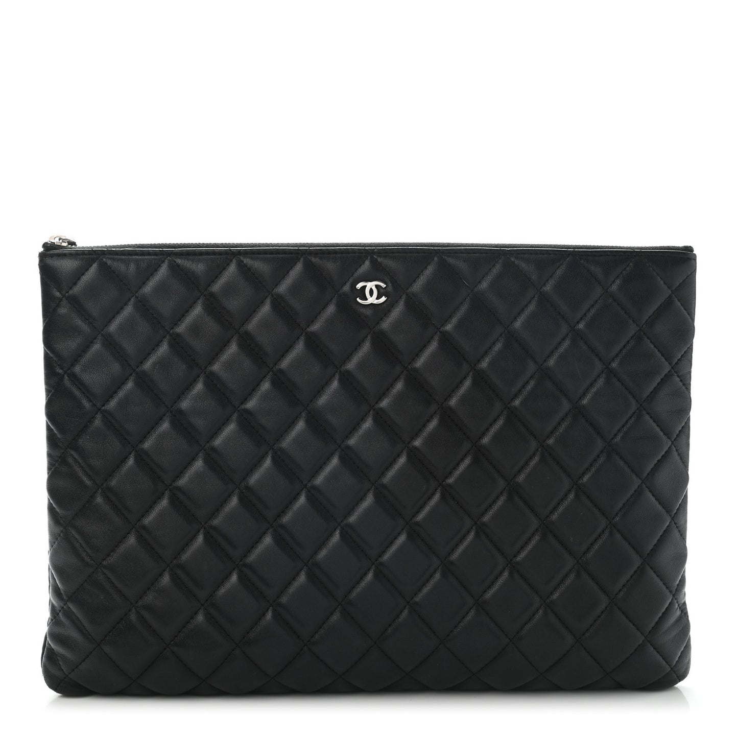 Lambskin Quilted Large Cosmetic Case Black