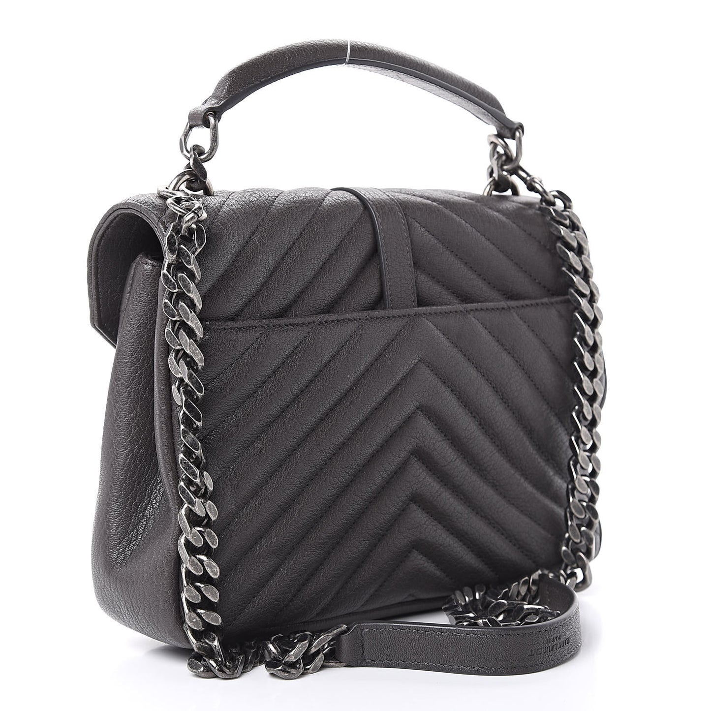 Sheepskin Matelasse Chevron Monogram Medium College Bag Light Coal