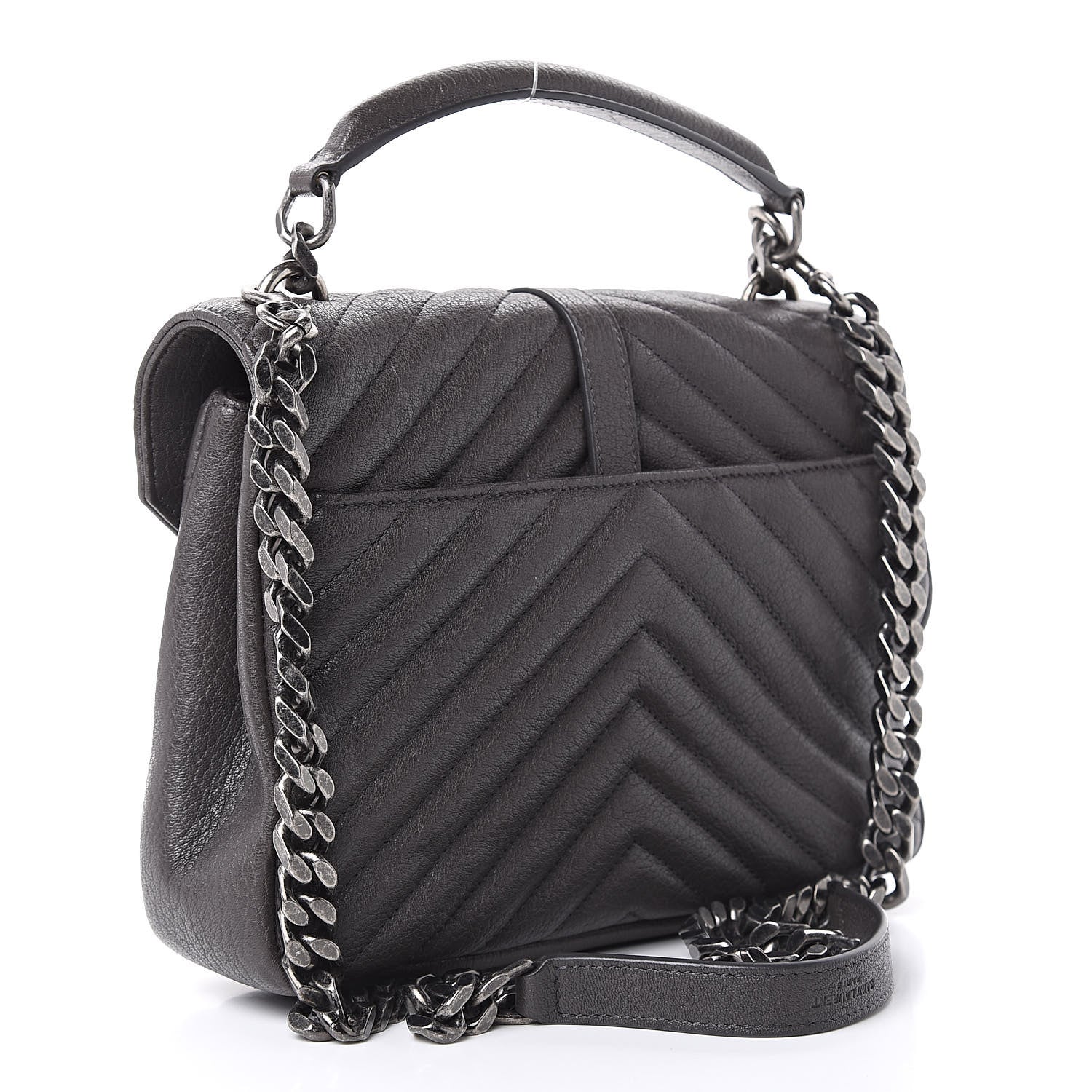 Saint Laurent Sheepskin Matelasse Chevron Monogram Medium College Bag Light Coal 3 of 12