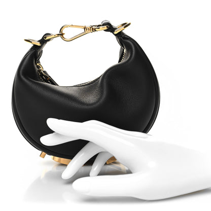 Fendi Vitello Grace Matte Nano Fendigraphy Hobo Charm Black 2 of 10