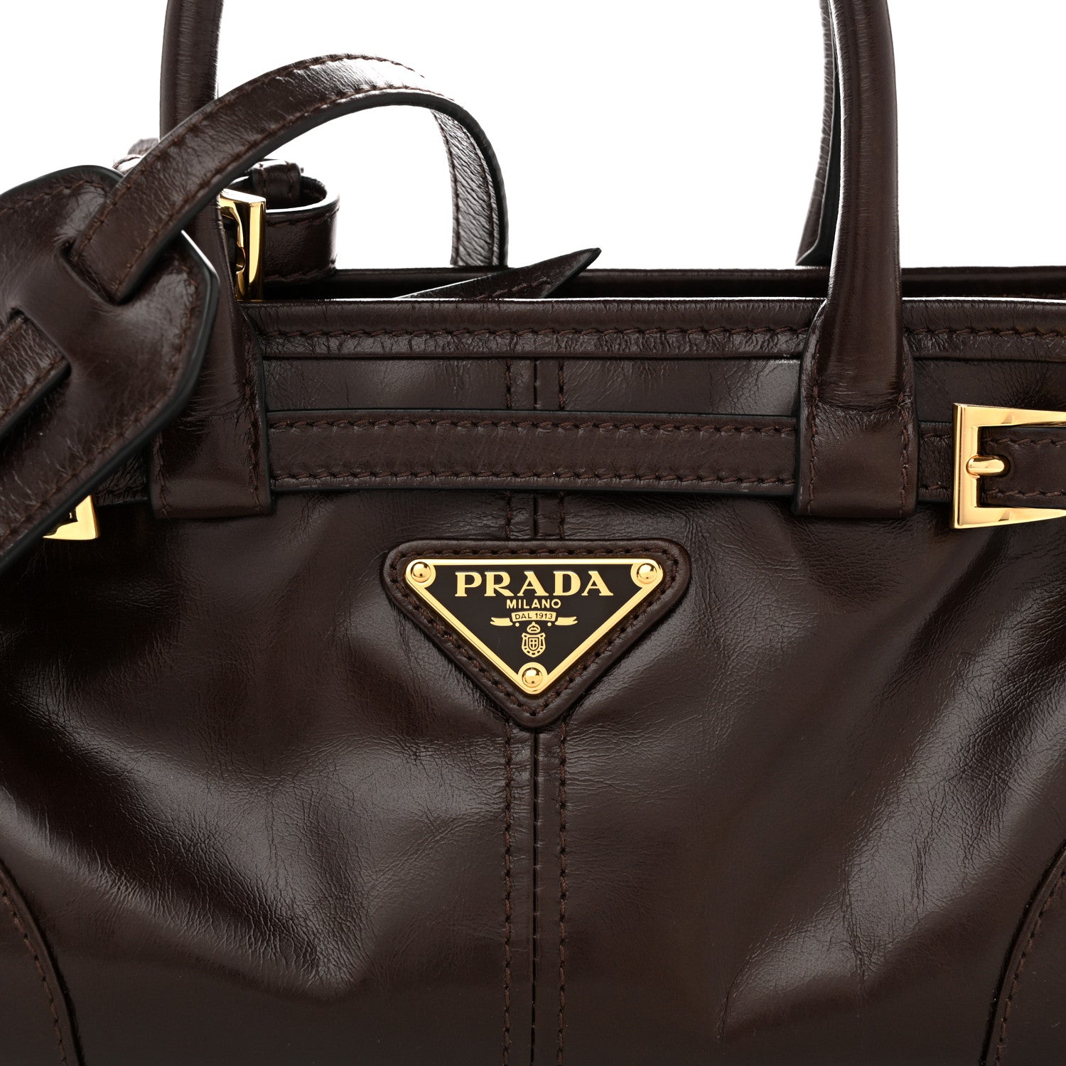 Prada Glossy Calfskin Triangle Mini Bonnie Shoulder Bag Moro 8 of 10