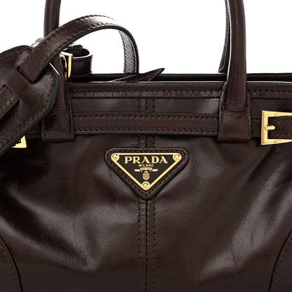 Prada Glossy Calfskin Triangle Mini Bonnie Shoulder Bag Moro 8 of 10