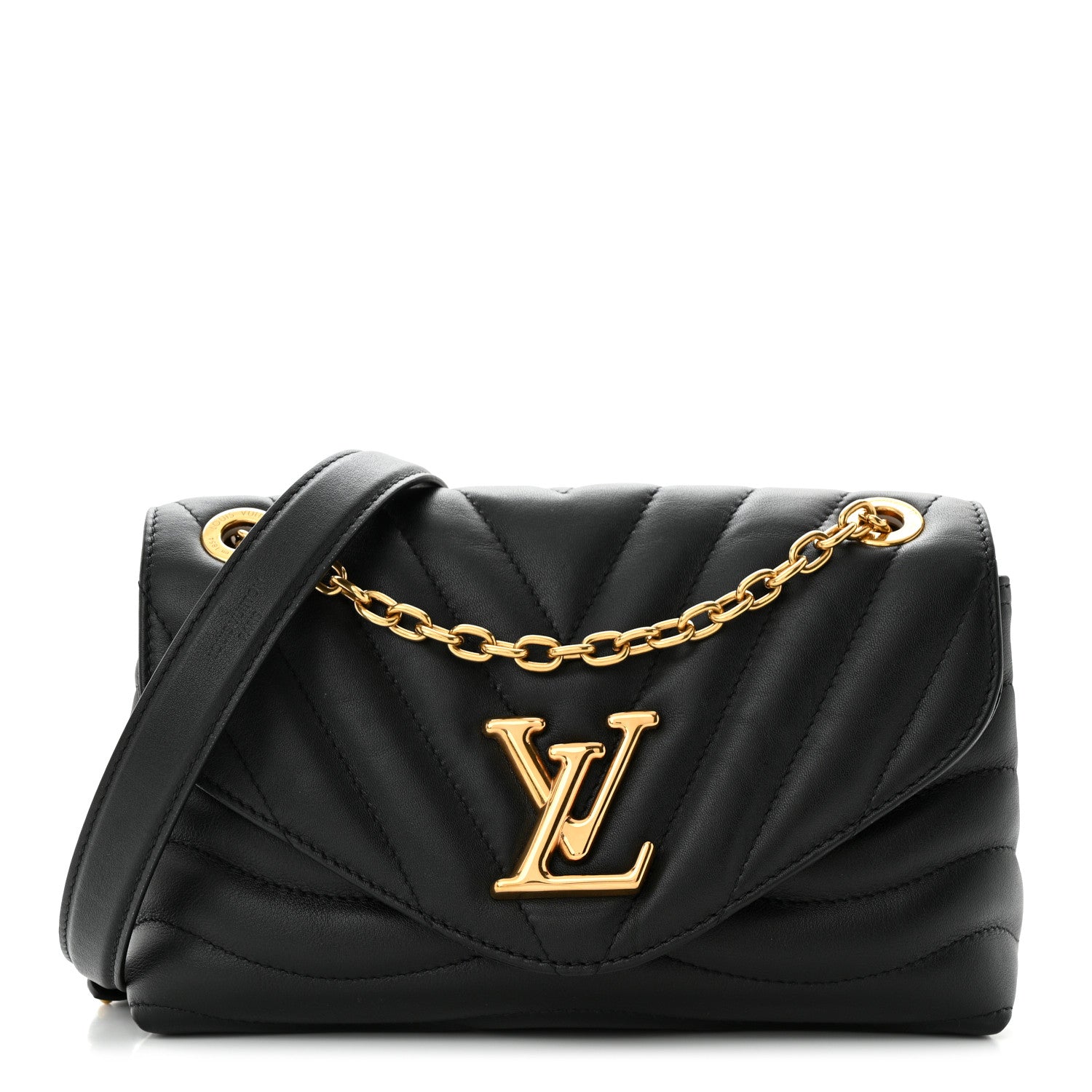 Louis Vuitton LOUIS VUITTON Calfskin New Wave Chain Bag MM NM Black 1 of 9