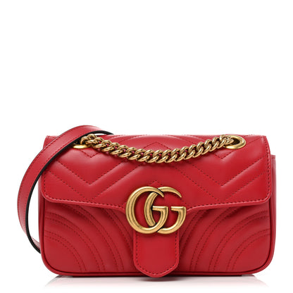 Gucci Calfskin Matelasse Mini GG Marmont Shoulder Bag Hibiscus Red 1 of 11