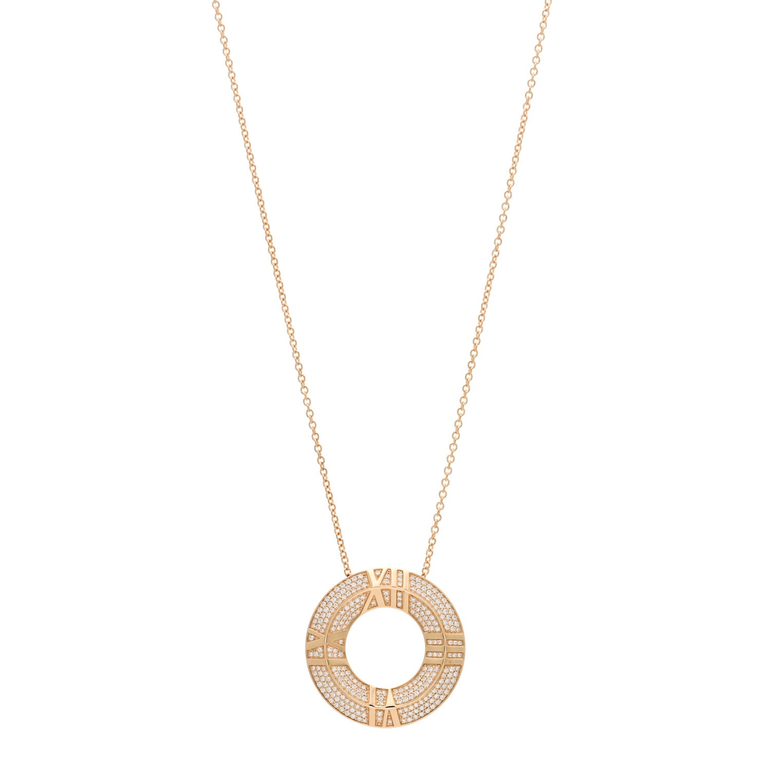 Tiffany 18K Rose Gold Diamond X Closed Circle Pendant Necklace 1 of 6