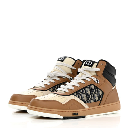 Christian Dior Smooth Calfskin Jacquard Oblique Mens B27 High Top Sneakers 45 Coffee Cream Black 3 of 9