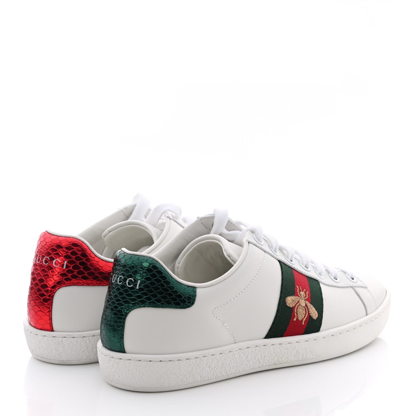 Calfskin Ayers Bee Embroidered Womens Ace Sneakers 35 White Green