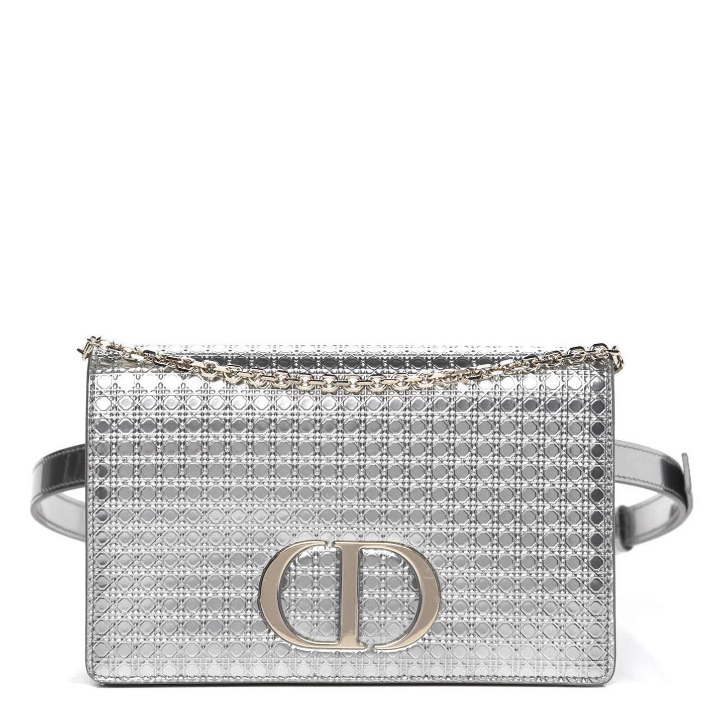 Metallic Patent Micro-Cannage 30 Montaigne 2 in 1 Pouch Silver